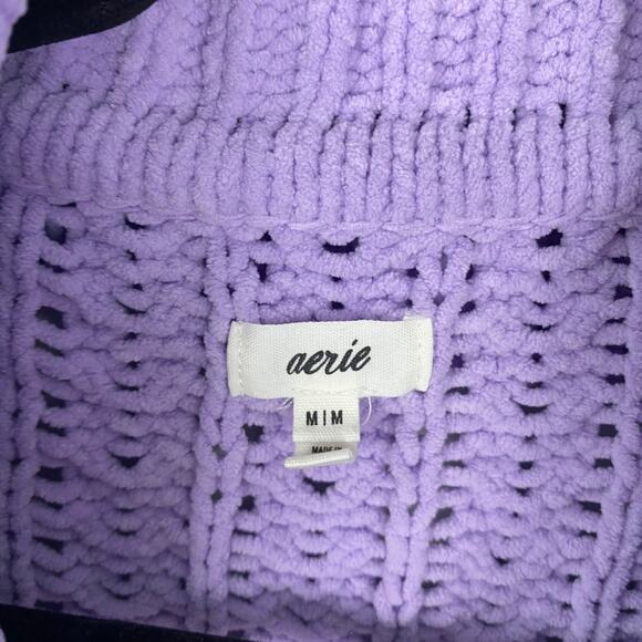 Aerie Cable Car Quarter Zip Sweater Lilac Purple Soft Chenille Oversize Size M - Picture 6 of 11